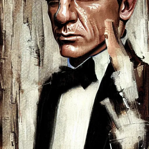 Prompt: a painting in the style of cedric peyravernay of daniel craig in a tuxedo, highly detailed
