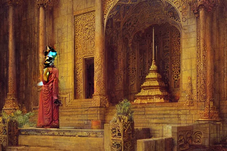 Image similar to mausoleum, buddhism, maze, painting by gaston bussiere, greg rutkowski