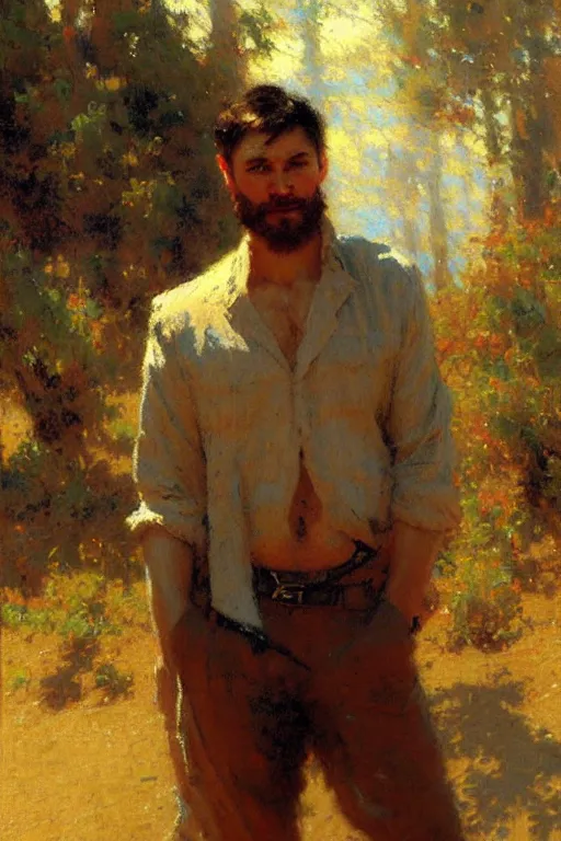 Image similar to attractive man, painting by gaston bussiere, craig mullins