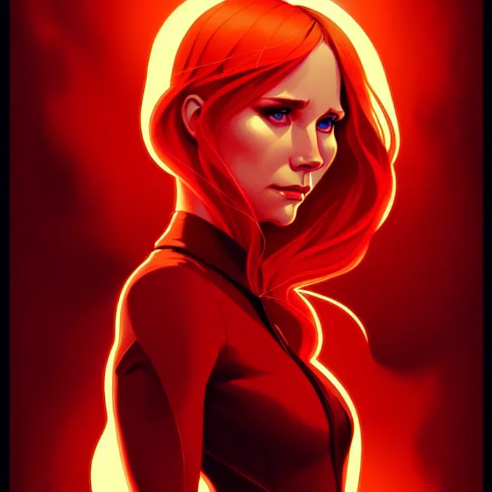 Image similar to style artgerm, joshua middleton, beautiful kristen bell with dark red dress, very long orange hair, symmetrical face, symmetrical eyes, fire powers fire swirling, detailed, volcano setting, cinematic lighting