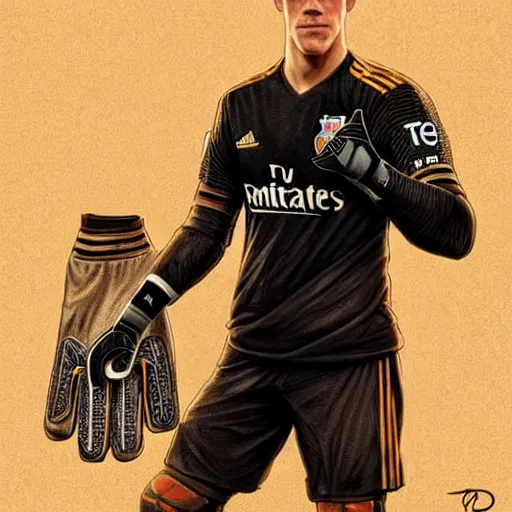 Image similar to Ter Stegen holding a bomb in his gloves, Barcelona and Germany goalkeeper, D&D, fantasy, intricate, elegant, highly detailed, digital painting, artstation, concept art, matte, sharp focus, illustration, art by Artgerm and Greg Rutkowski and Alphonse Mucha