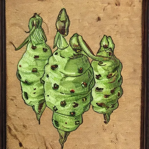 Prompt: hop cones repeating on canvas, medieval style