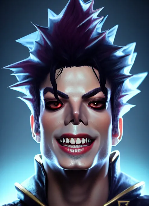 Prompt: portrait of pentakill michael jackson from league of legends, au naturel, hyper detailed, digital art, trending in artstation, cinematic lighting, studio quality, smooth render, unreal engine 5 rendered, octane rendered, art style by klimt and nixeu and ian sprigger and wlop and krenz cushart and riot