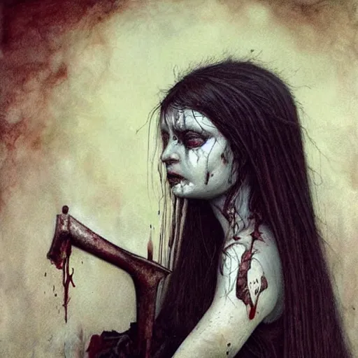 Prompt: a hyperrealistic painting of a beautiful gothic princess crying tears of blood, by Santiago Caruso, vivid color, highly detailed,