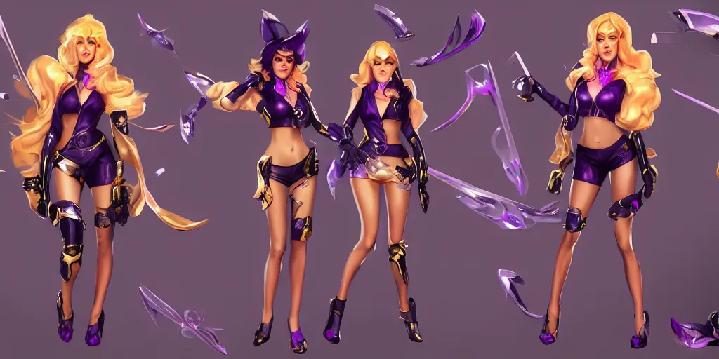 Prompt: character sheet of beautiful KDA More Miss Fortune (wild rift). digital art, concept art, realistic, highly detailed, trending on artstation, 4k, trending on artstation