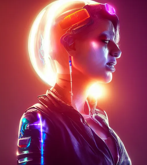 Image similar to a cyberpunk woman with a sparkling sphere in the neck, hyperrealistic, cyber world, ambient lighting, concept art, hyper - detailed, smooth, octane, ray tracing, cinematic, high quality
