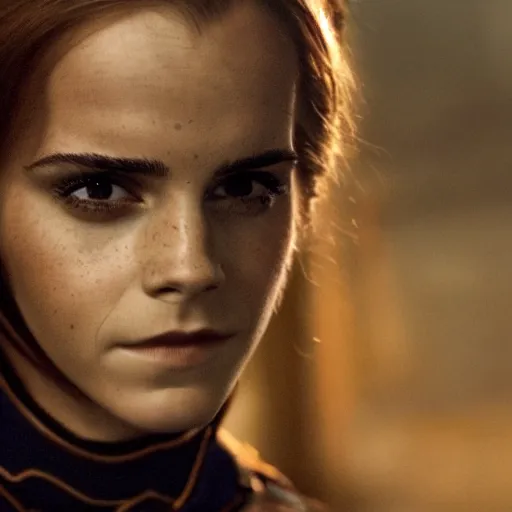 Prompt: Emma Watson as Lady Jessica from Dune, cinematic, beautiful, ominous