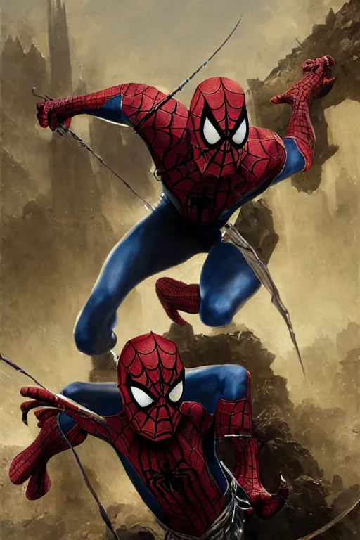 Image similar to spiderman, legendary warrior, heroic fighter, world of warcraft, decorative ornaments, battle armor, by carl spitzweg, ismail inceoglu, vdragan bibin, hans thoma, greg rutkowski, alexandros pyromallis, perfect face, sharply focused, sharply detailed, centered, rule of thirds, realistic shading