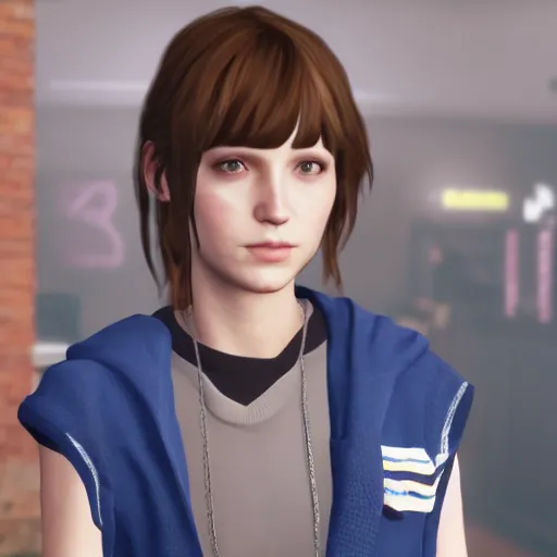 Prompt: A portrait photo of Max Caulfield, from the game Life is Strange, wearing Ravenclaw robes. in game capture