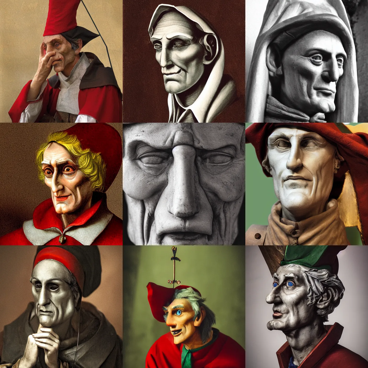 Prompt: Portrait photography of Dante Alighieri as Pinocchio. Long nose. 4k. Award winning.