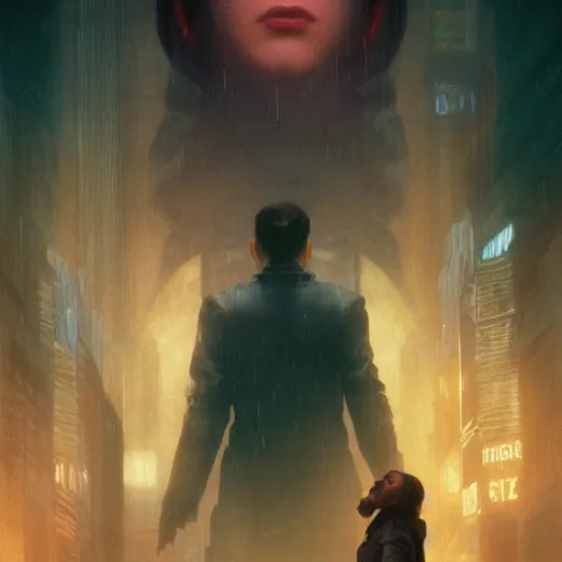 Image similar to movie poster, blade runner, octane render, highly detailed, digital painting, artstation, concept art, smooth, sharp focus, illustration, art by artgerm and greg rutkowski and alphonse mucha and william - adolphe bouguereau