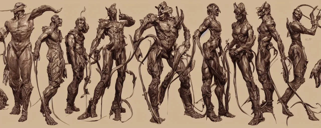 Prompt: character design, reference sheet, nuprahtor, concept art, photorealistic, hyperdetailed, 3 d rendering!, art by leyendecker! and frazetta