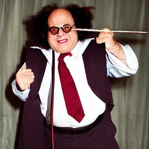 Image similar to danny devito dressed up in costume as the wolverine