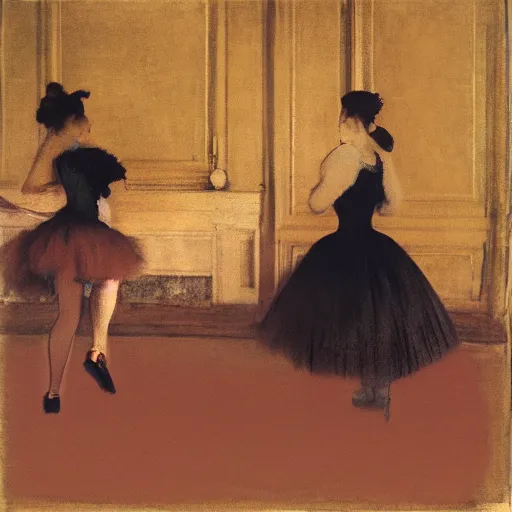 Prompt: two women working in a recording studio, degas style, but as photography