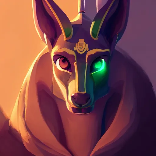 Image similar to Portrait of Anubis, the egyptian god, mattepainting concept Blizzard pixar maya engine on stylized background splash comics global illumination lighting artstation lois van baarle, ilya kuvshinov, rossdraws