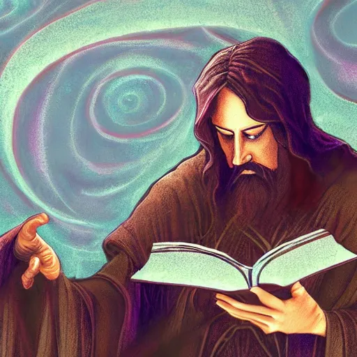 Prompt: wizard reading a scroll of wisdom, digital art, 4 k, fantasy,