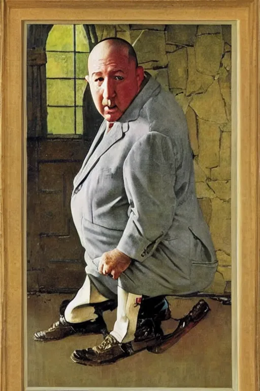 Prompt: curly howard from the three stooges painted by norman rockwell