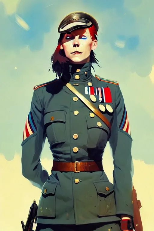 Prompt: a ultradetailed beautiful panting of a beautiful nordic woman in a world war 1 uniform, blue eyes, by conrad roset, greg rutkowski and makoto shinkai, trending on artstation