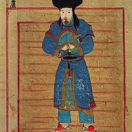 Image similar to tom waits as a mongol khan, chinese medieval art