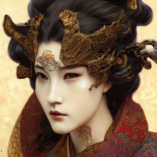 Image similar to a photorealistic dramatic fantasy render of a beautiful woman wearing a beautiful intricately detailed japanese monkey kitsune mask and clasical japanese kimono by wlop, artgerm, greg rutkowski, alphonse mucha, beautiful dynamic dramatic dark moody lighting, shadows, cinematic atmosphere, artstation, concept design art, octane render, 8 k