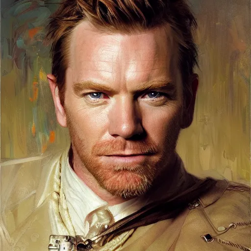 Image similar to portrait of ewan mcgregor, highly detailed painting by gaston bussiere, craig mullins, j. c. leyendecker 8 k