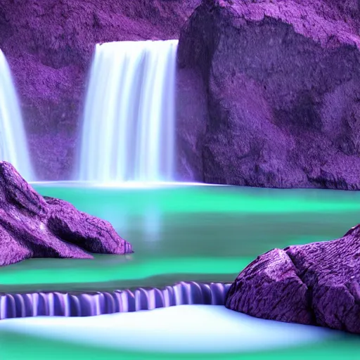 Image similar to purple fjord waterfall, highly detailed, 4k, HDR, award-winning, octane render