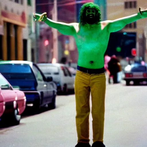 Image similar to Xavier renegade angel 1980s street performer, shot on 35mm film