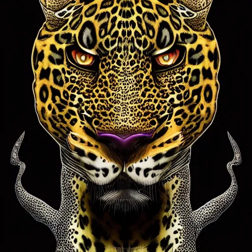 Prompt: Justice Leopard, black background, backlit:: by Martine Johanna and Simon Stålenhag and Chie Yoshii and Casey Weldon and Guillermo del toro :: ornate, dynamic, particulate, intricate, elegant, highly detailed, centered, artstation, smooth, sharp focus, octane render, 3d