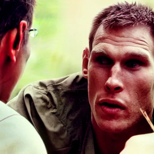 Image similar to Live Action Still of Jerma985 in Apocalypse Now, real life, hyperrealistic, ultra realistic, realistic, highly detailed, epic, HD quality, 8k resolution, body and headshot, film still