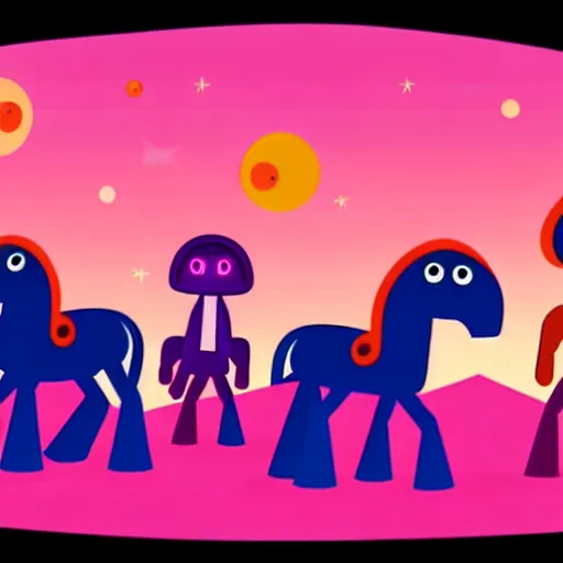 Image similar to anthropomorphic horse aliens partying on mars, style by kurzgesagt