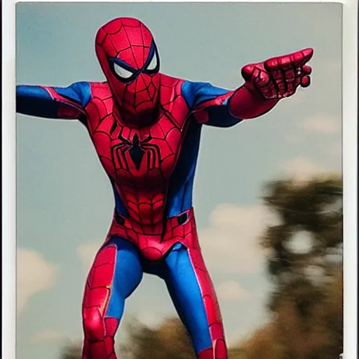 Image similar to a single iron man and spider - man hybrid, dslr, polaroid