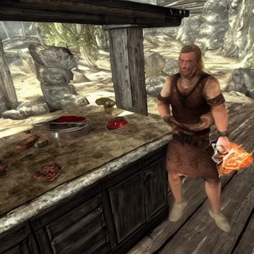 Image similar to chris hansen cooking steaks in skyrim