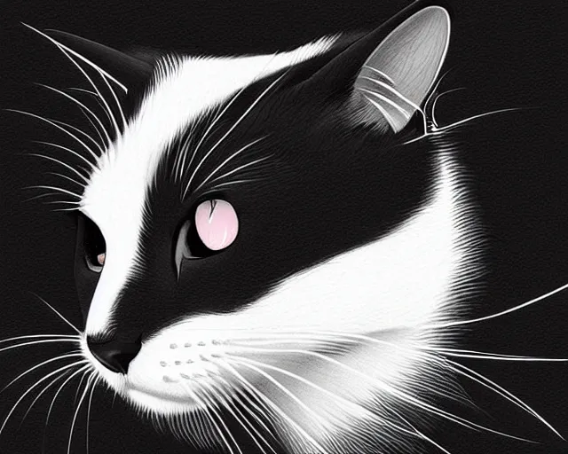 Prompt: black and white cat, a simple vector based illustration, by ross tran, artgerm