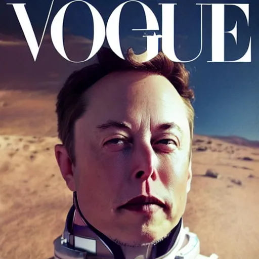 Image similar to a portrait of elon musk as an astronaut in mars, vogue magazine cover, highly detailed