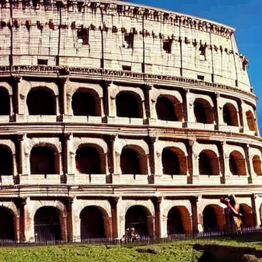 Prompt: the Colosseum made of chocolate and a child eating it