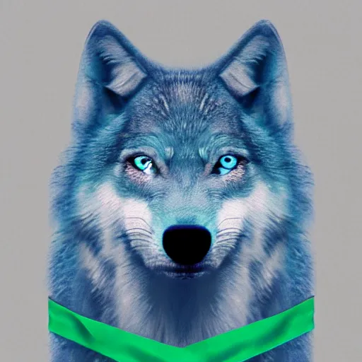 Image similar to pale blue wolf with green handkerchief