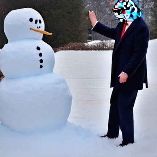 Image similar to donald trump and joe biden making snowman together