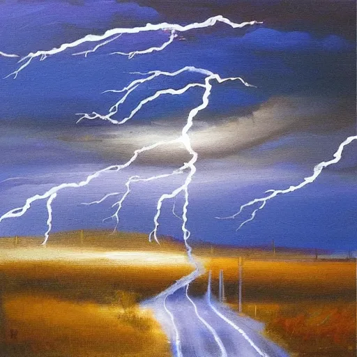 Prompt: “a town lightning storm oil panting”