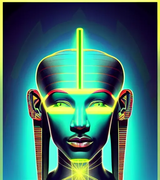 Image similar to symmetry!! egyptian god of technology, solid cube of light, hard edges, product render retro - futuristic poster scifi, lasers and neon circuits, brown skin handsome egyptian god, intricate, elegant, highly detailed, digital painting, artstation, concept art, smooth, sharp focus, illustration, dreamlike, art by artgerm