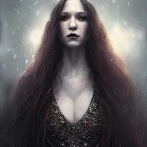 Image similar to Majestic and regal portrait of a female vampire, intricate, epic, elegant, menacing, fantasy, highly detailed, digital painting, hard focus, beautiful volumetric lighting, epic light, ultra detailed, by Leesha Hannigan, Ross Tran, Thierry Doizon, Kai Carpenter, Ignacio Fernández Ríos