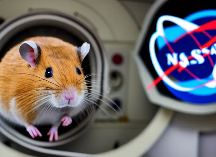 Image similar to film still of a hamster working for mission control at nasa, 8 k