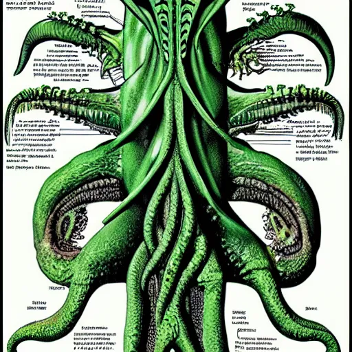 Prompt: cthulhu cross section scientific illustration biology book, highly detailed