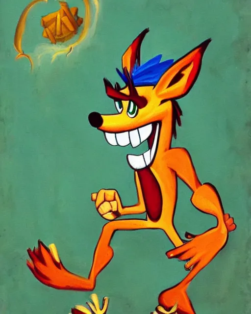 Image similar to a manuscript painting of Crash Bandicoot in the style of the Rochester Bestiary, Ashmole Bestiary