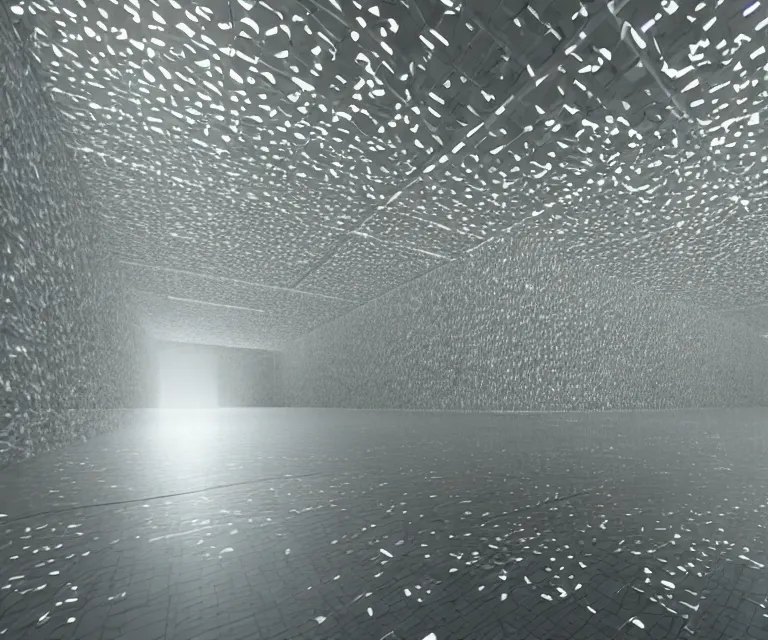 Prompt: still from a film : floating vr interface with depth of field, a minimalist transparent space station tunnel network, vertical panels upon panels stacking floating leaves into the distance, vertically floating panels & soft white marble tablets displaying zooming interfaces and long scrolls and blurry misty glowing floating computer panels