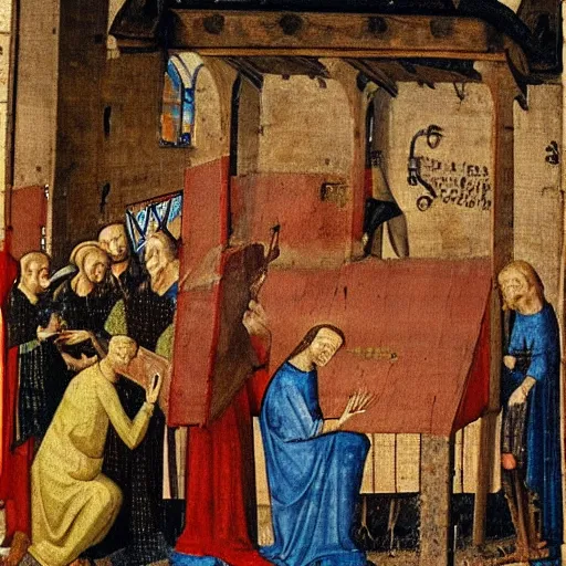 Prompt: a medieval painting of the wifi not working