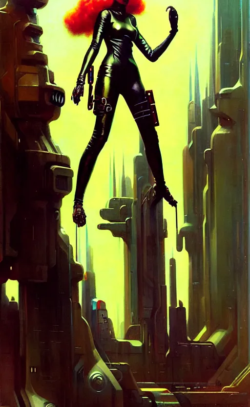 Image similar to pulp scifi fantasy illustrations of character concepts, cyber punk girl, burka, futuristic design, crafting, diy, by norman rockwell, roberto ferri, daniel gerhartz, edd cartier, jack kirby, howard brown, ruan jia, tom lovell, jacob collins, dean cornwell, astounding stories, amazing, fantasy, other worlds