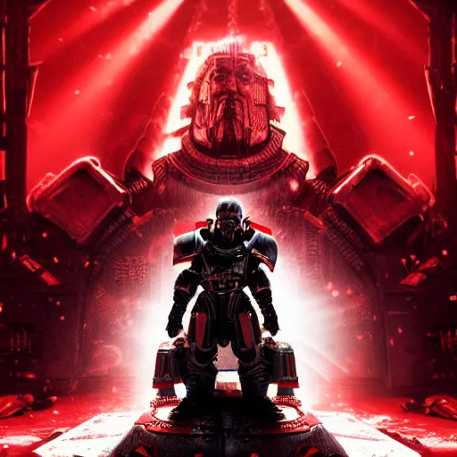 Image similar to Portrait of Kanye West as the emperor of humanity from warhammer 40k in Gears of War, splash art, movie still, cinematic lighting, dramatic, octane render, long lens, shallow depth of field, bokeh, anamorphic lens flare, 8k, hyper detailed, 35mm film grain