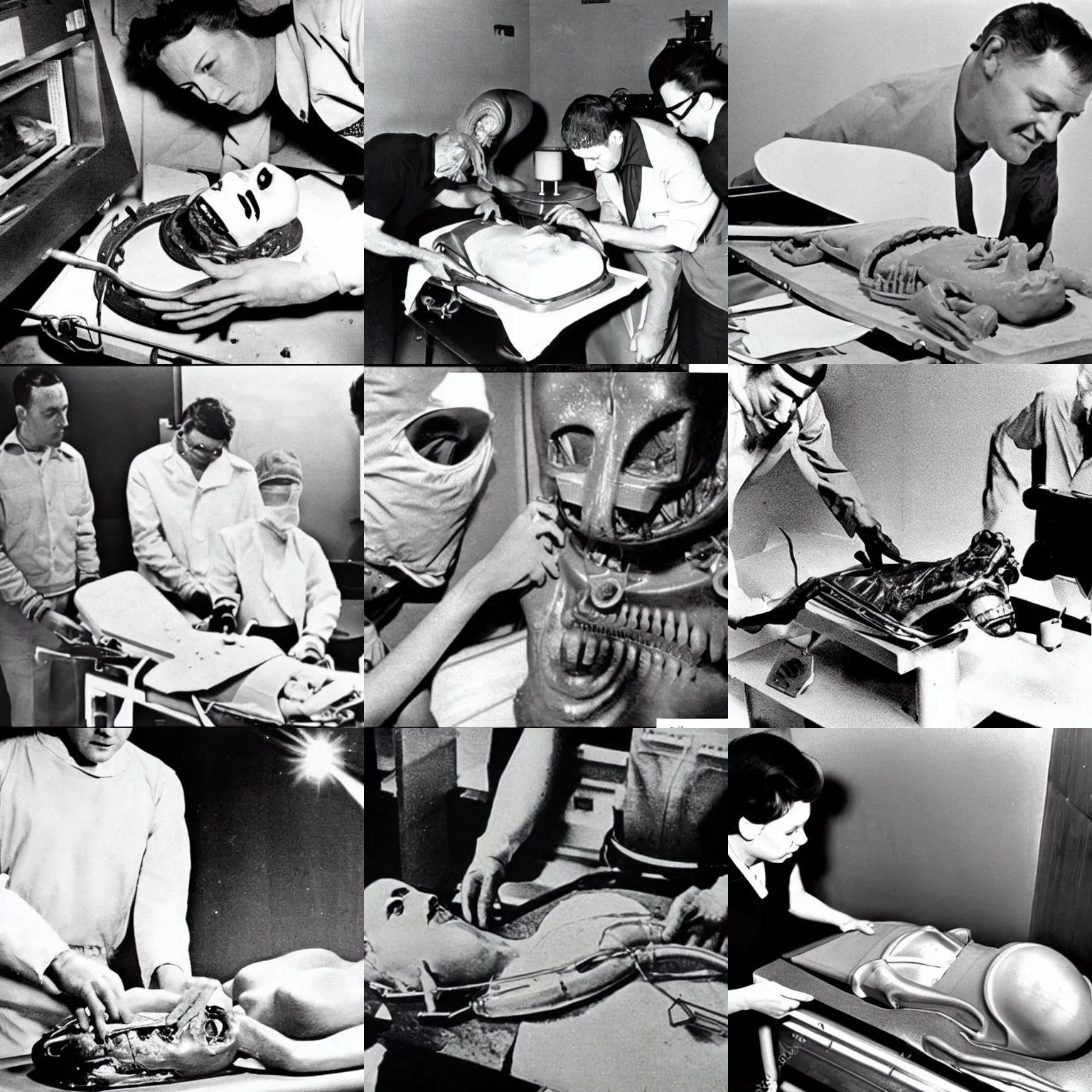 Prompt: 1960s photographic evidence of alien autopsy