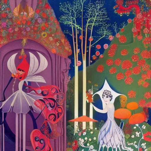 Image similar to a Hungarian Fairy tale, by Marcel Jankowicz, by Kay Nielsen, by Mary Blair, by Georgia o Keeffe, screenshot,