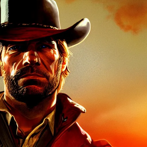 Prompt: dreamy portrait of arthur morgan from red dead redemption, flirting, upper body visible, ultra realistic, highly detailed, hd, sharp focus, cinematic lighting, mood lighting, realistic, photorealistic, vivid colors, photograph, digital art, non blurry, sharp, artstation, concept art, smooth, illustration